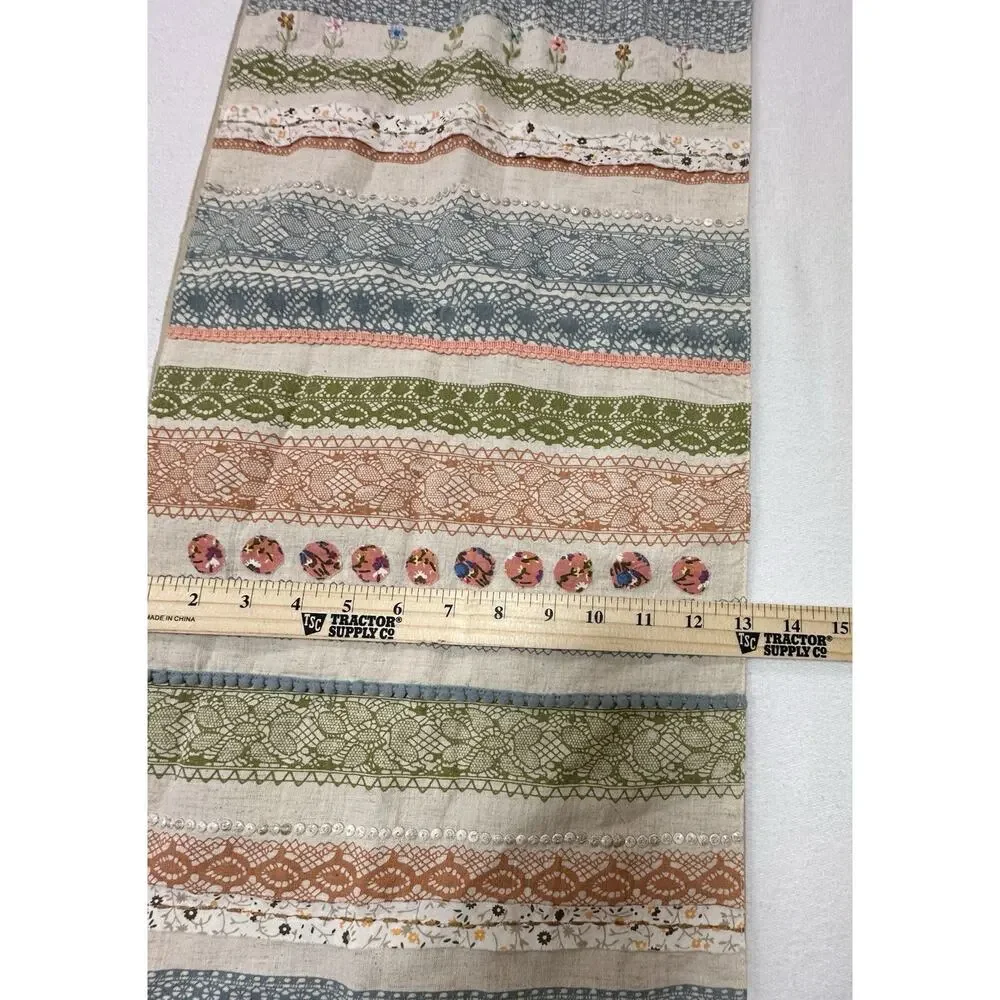 Pastel Floral Embroidered Pier One Spring Easter Table Runner Beaded Beads 13x72